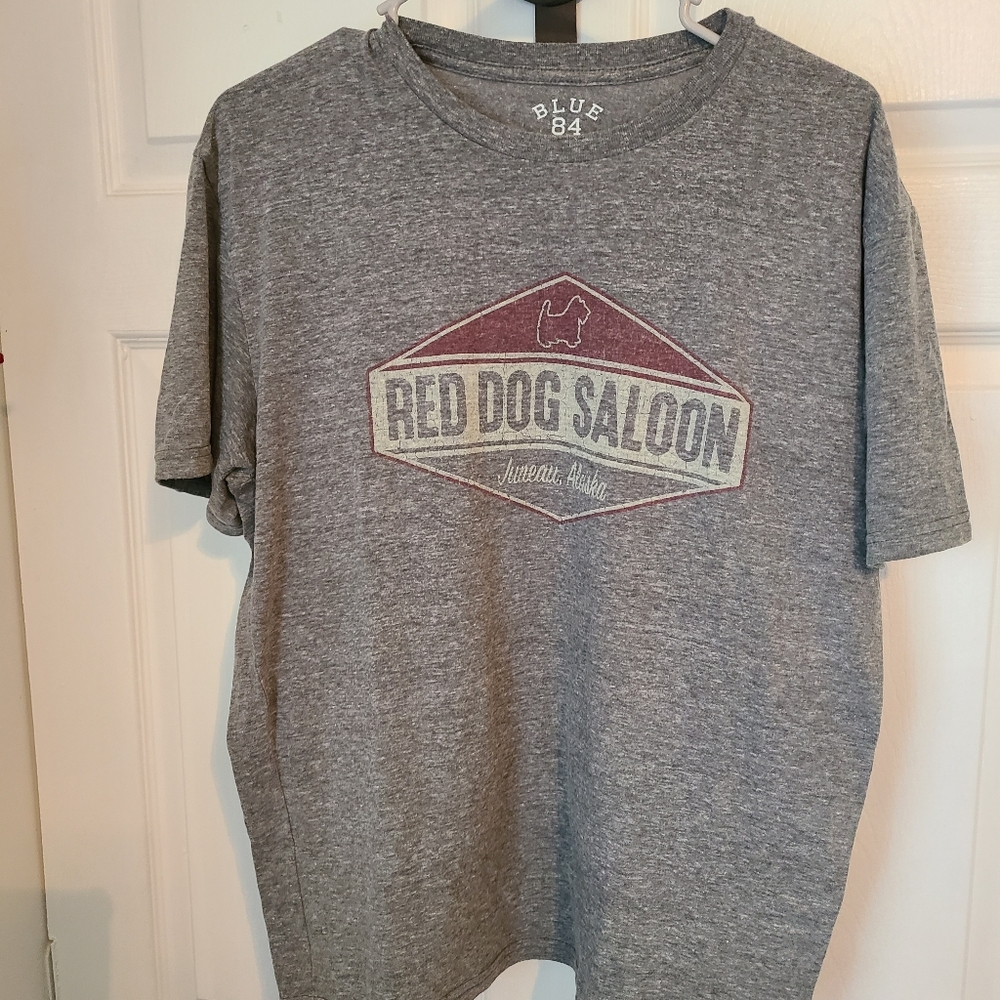 (104) Blue 84 Men's Red Dog Saloon Juneau Alaska Short Sleeve T-Shirt, Grey, Med